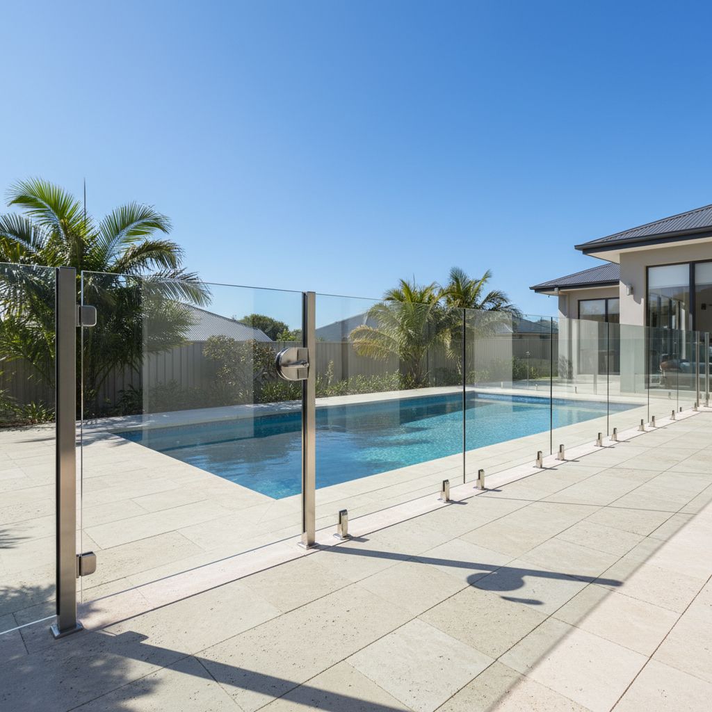 Completed frameless glass pool fence with compliant gate